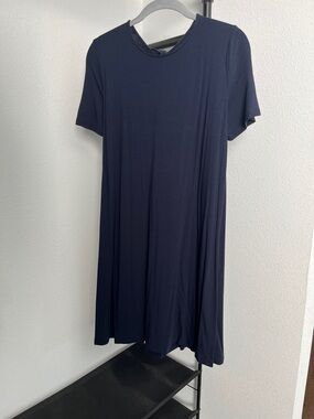 LOFT Navy Short-Sleeve Midi Dress